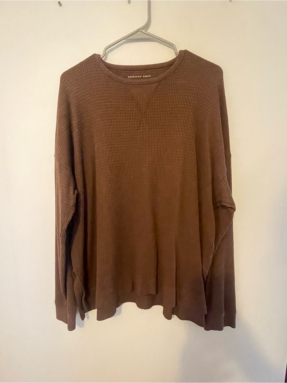 American Eagle Outfitters Men's Brown Waffle Crewneck Sweater - Chocolate Tone